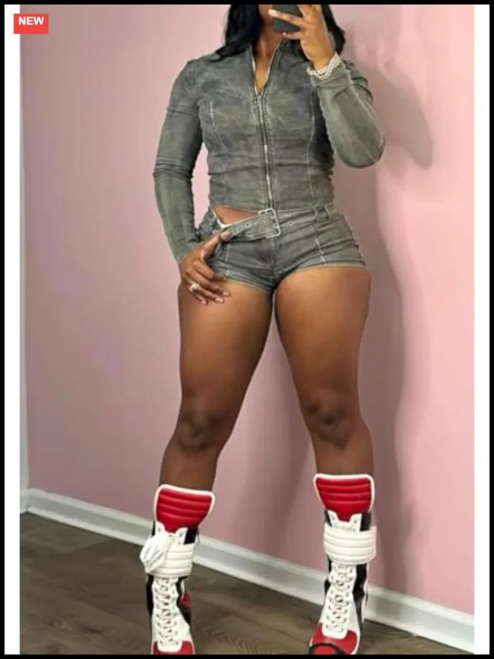 Women's 2 Piece Denim Shorts Set Zip Up Jacket High Waisted Shorts